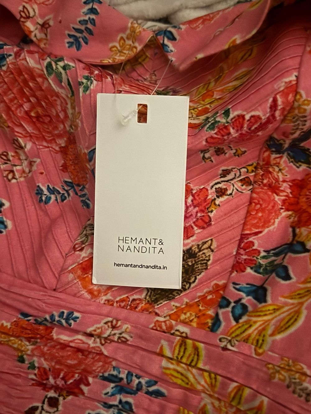 Hemant and Nandita Fiora short Strapless Pink Floral Ruffled Summer Dress size L - Picture 3 of 3
